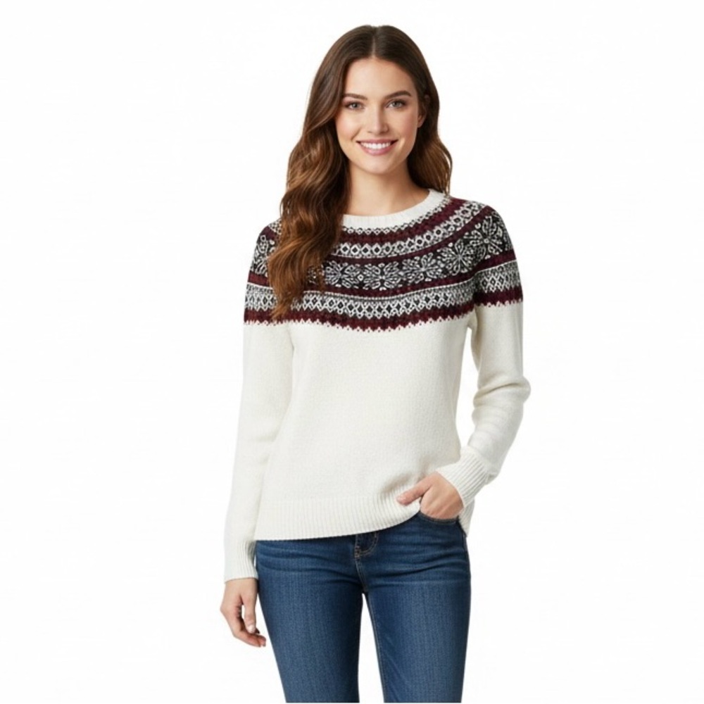 Brooks Brothers White and Black Faire isle Patterned Sweater